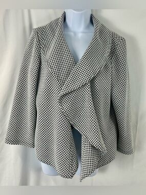 Calvin Klein Black White Geometric Drape Open Front Blazer Jacket Size 12